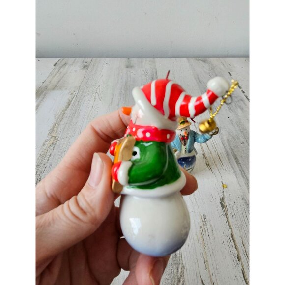 Porcelain snowman ornament set star scene Church Xmas tree snowman - Picture 2 of 11
